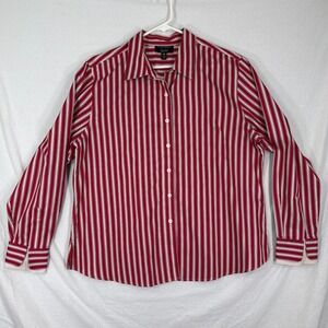 Foxcroft Womens Plus 18 Red White Striped Non-Iron Cotton Button Down Shirt